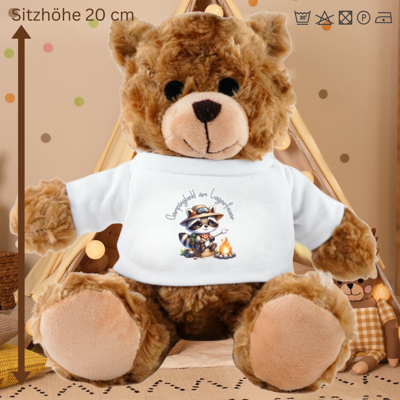 Plüschteddy, Kuschelteddy, braun mit weißem T-Shirt, Sitzhöhe 20 cm