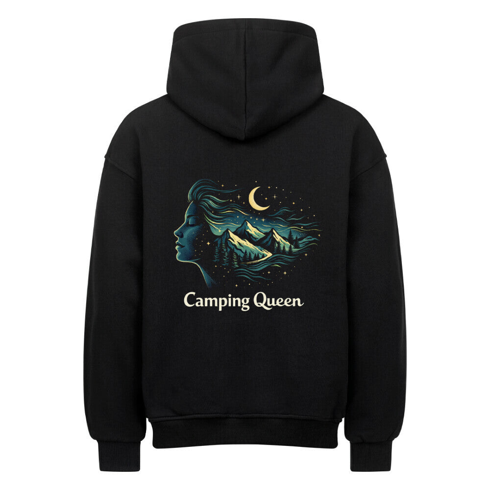 Camping Queen-Mond-Sterne-Berge - Camping Queen Hoodie für Damen mit emotionalem Outdoor-Design. Warm, stylisch & perfekt für Vanlife-Abenteuer. Jetzt  entdecken - !Image for color: schwarz