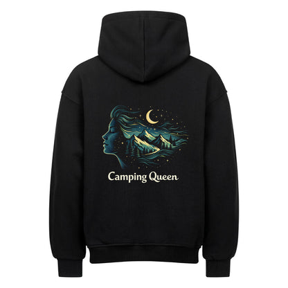Camping Queen-Mond-Sterne-Berge - Camping Queen Hoodie für Damen mit emotionalem Outdoor-Design. Warm, stylisch & perfekt für Vanlife-Abenteuer. Jetzt  entdecken - !Image for color: schwarz