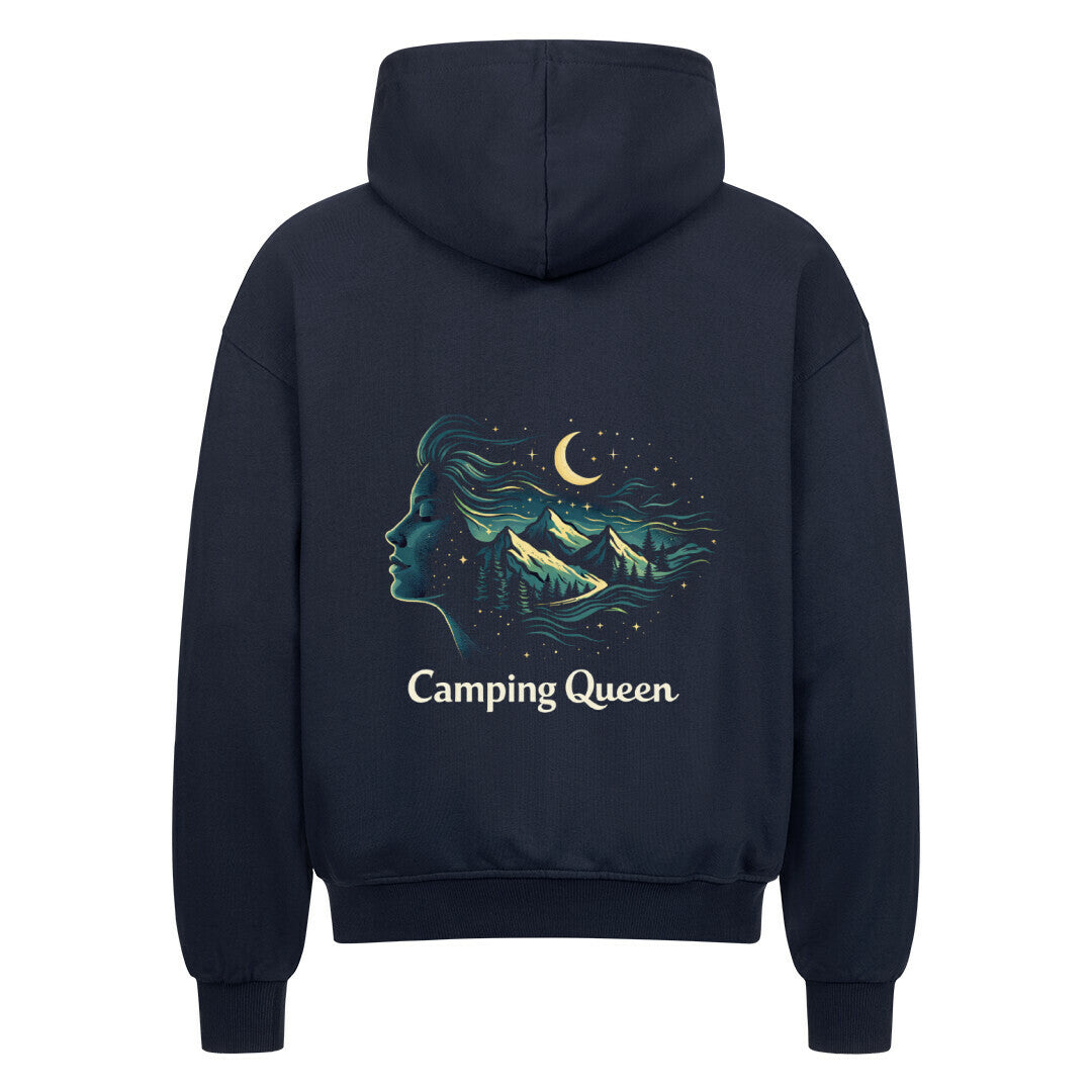 Camping Queen Zipper Hoodie / Kapuzenpullover mit Reißverschluss für Damen mit emotionalem Outdoor-Design. Warm, stylisch & perfekt für Vanlife-Abenteuer. Jetzt entdecken! Camping Queen-Mond-Sterne-Berge.   Image for color: french navy