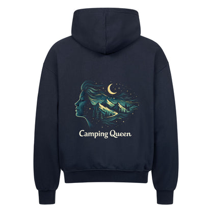 Camping Queen Zipper Hoodie / Kapuzenpullover mit Reißverschluss für Damen mit emotionalem Outdoor-Design. Warm, stylisch & perfekt für Vanlife-Abenteuer. Jetzt entdecken! Camping Queen-Mond-Sterne-Berge.   Image for color: french navy