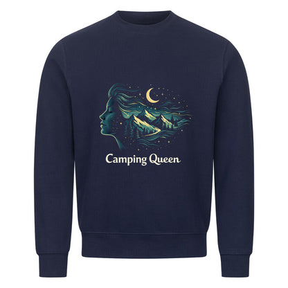 Camping Queen Sweatshirt für Camperinnen: bequem, auffällig & voller Outdoor-Vibes. Ideal für Reisen, Lagerfeuer & Küstentouren. Camping Queen-Mond-Sterne-Berge,  color: navy blue