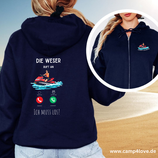"Weser Cowboys Jetski Frau" - Classic Zipper Hoodie Unisex - Gr. S - XXL - beidseitig bedruckt