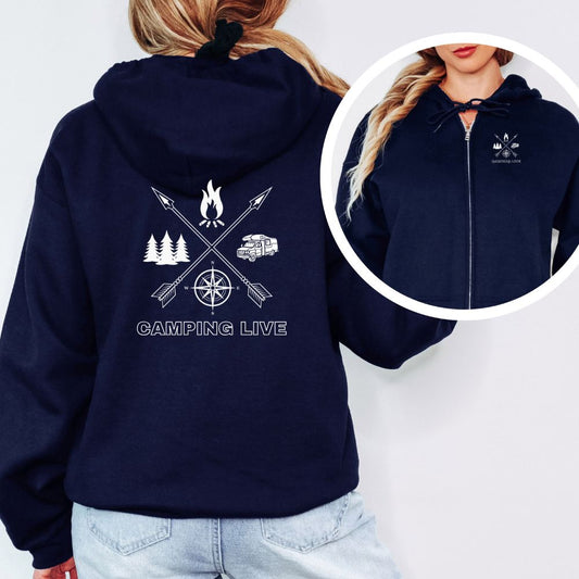 "Wohnmobil Pfeilkreuz" - Classic Zipper Hoodie Unisex Gr. S - XXL - beidseitig bedruckt